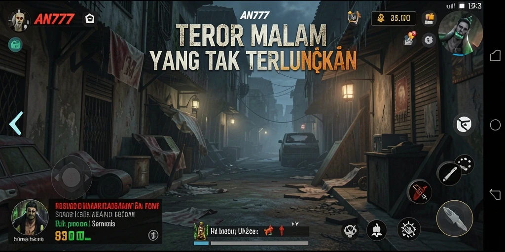 Screenshot gameplay AN777 yang menunjukkan suasana horor yang mencekam.