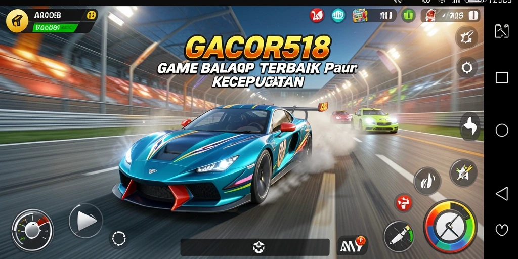 Screenshot menunjukkan balapan intens di trek kota yang ramai.