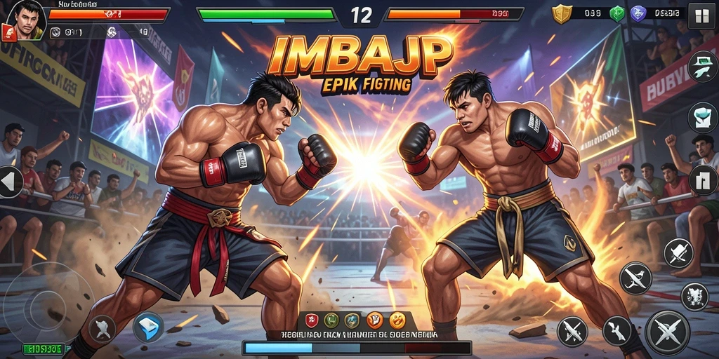 Tampilan action-packed dari gameplay Fighting IMBAJP yang mengesankan.