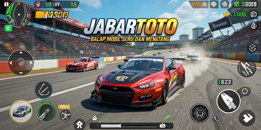 Tampilan gameplay seru di JABARTOTO saat balapan mobil.