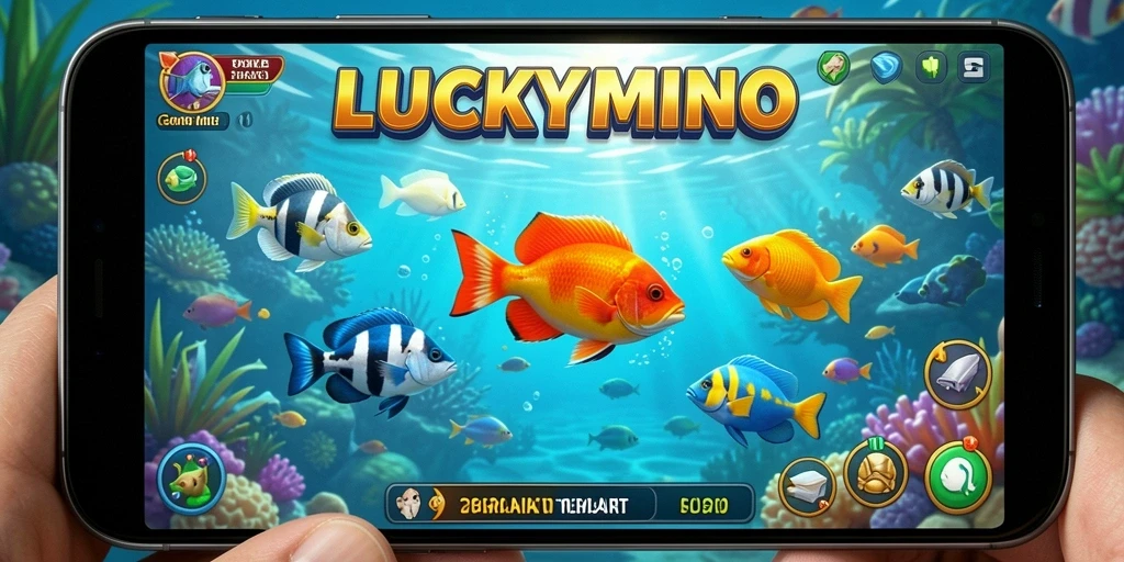 Menampilkan gameplay seru LUCKYMINO dalam Tembak Ikan.