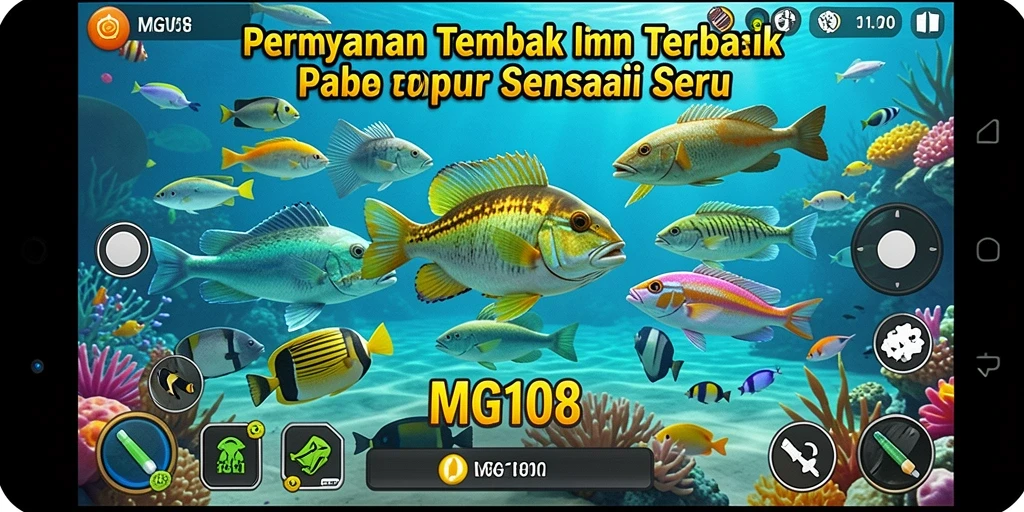 Screenshot dari gameplay MG108 yang menampilkan aksi seru Tembak Ikan.