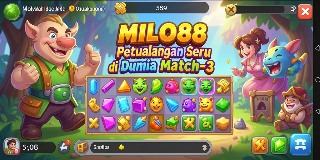 Tampilan gameplay match-3 yang seru dan menantang di MILO88.