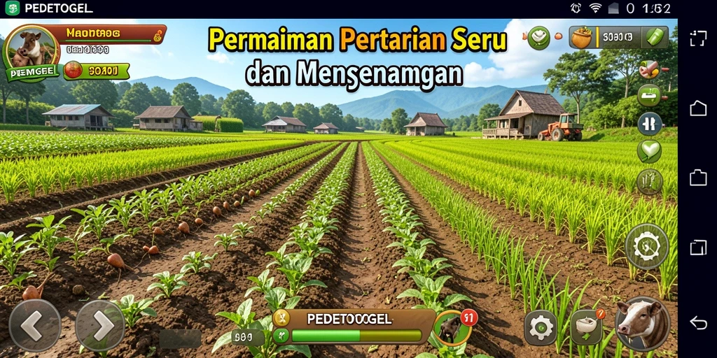 Tampilan gameplay seru dengan berbagai aktivitas pertanian.