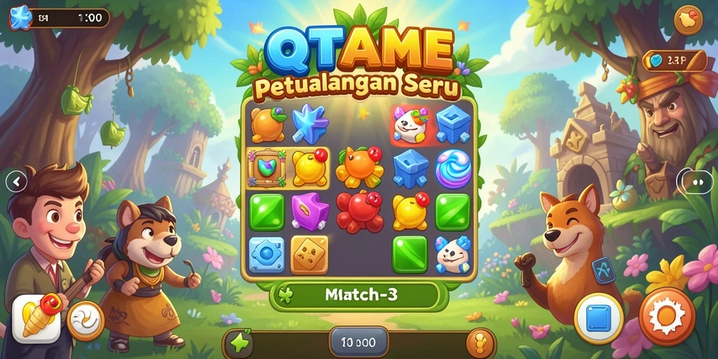 Tampilan gameplay seru QTGAME dalam mode Match-3.